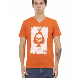 Short Sleeve T-shirt with V-neck and Front Print L Men