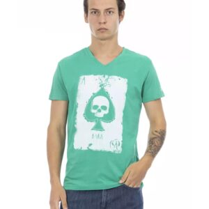 Front Print V-Neck Short Sleeve T-Shirt L Men