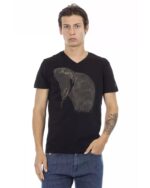 Short Sleeve T-shirt with V-neck and Front Print L Men