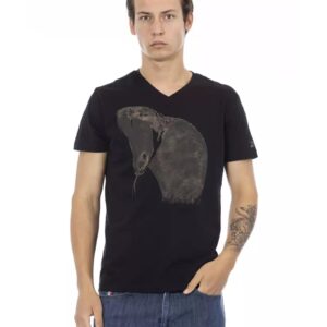 Short Sleeve T-shirt with V-neck and Front Print L Men