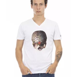 Short Sleeve T-shirt With V-neck. Front Print. L Men