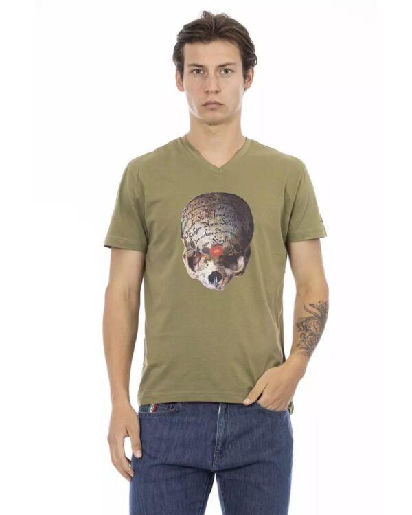 Short Sleeve T-shirt with V-neck and Front Print M Men