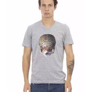 Front Print V-Neck Short Sleeve T-Shirt L Men