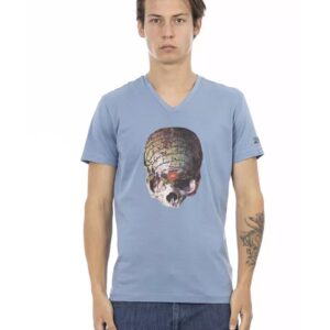 Short Sleeve T-shirt with V-neck and Front Print L Men