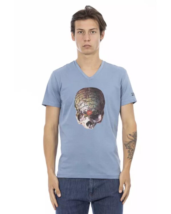 Short Sleeve T-shirt with V-neck and Front Print M Men