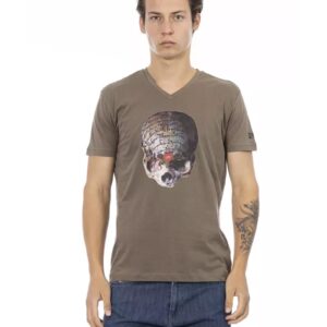 Short Sleeve V-neck T-shirt with Front Print 3XL Men