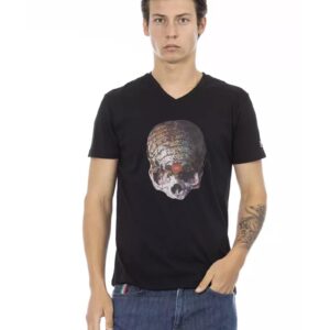 V-Neck Short Sleeve T-Shirt with Front Print L Men