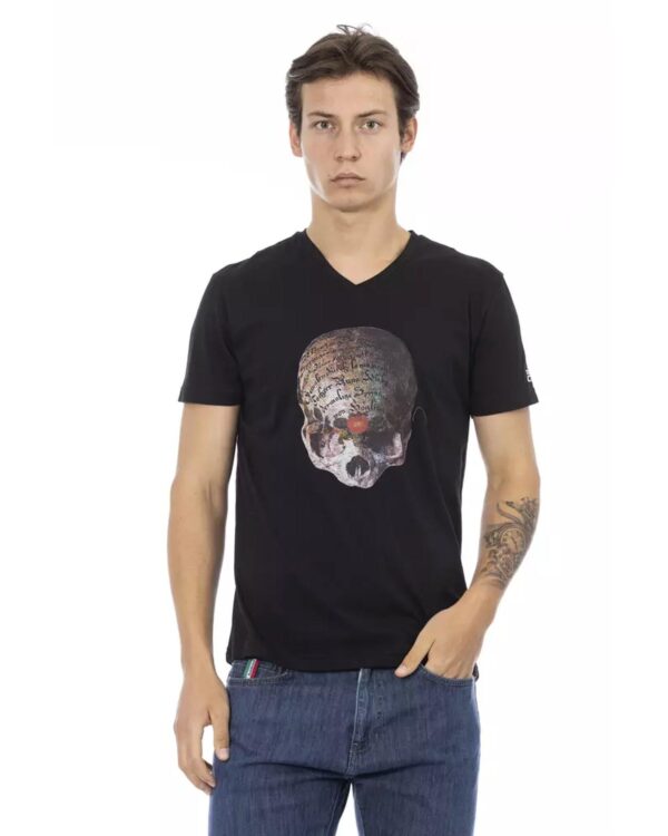 V-Neck Short Sleeve T-Shirt with Front Print L Men