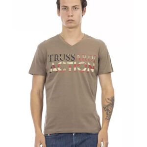 Short Sleeve T-shirt with V-neck and Front Print L Men