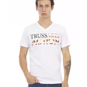 Short Sleeve T-shirt with V-neck and Front Print XL Men