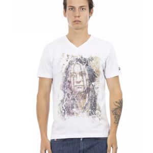 Short Sleeve T-shirt With V-neck - Front Print L Men