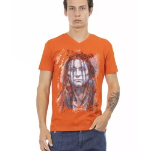 Short Sleeve V-Neck T-Shirt with Front Print L Men