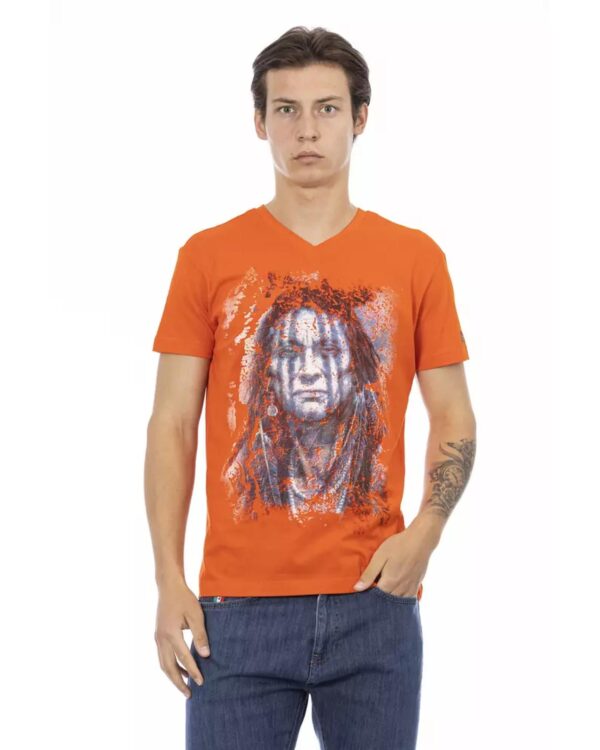 Short Sleeve V-Neck T-Shirt with Front Print M Men