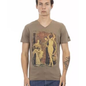 Short Sleeve T-shirt with V-neck and Front Print L Men