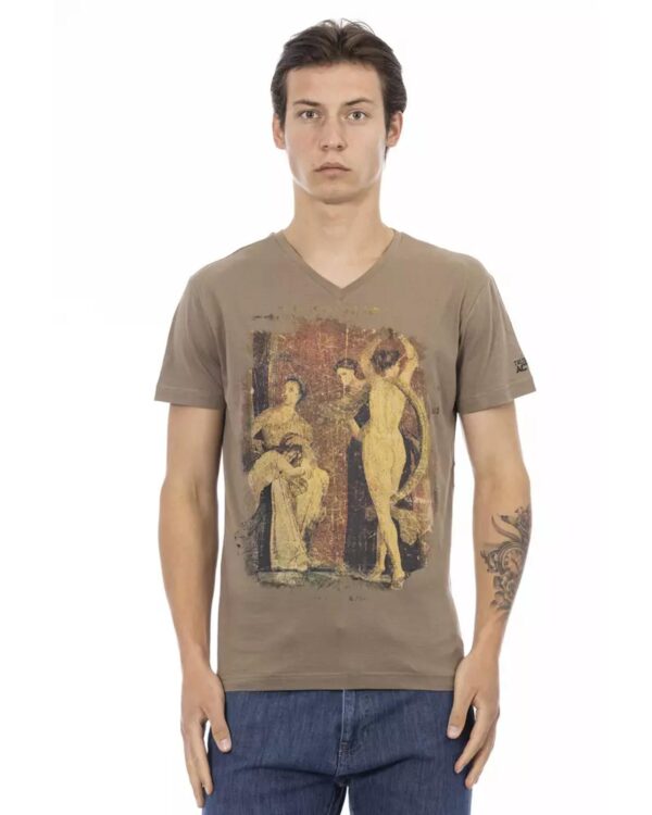 Short Sleeve T-shirt with V-neck and Front Print M Men