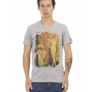 Front Print Short Sleeve V-Neck T-Shirt L Men