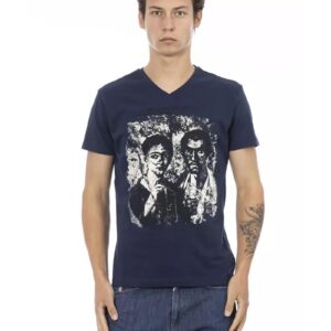 Short Sleeve T-shirt with V-neck and Front Print L Men