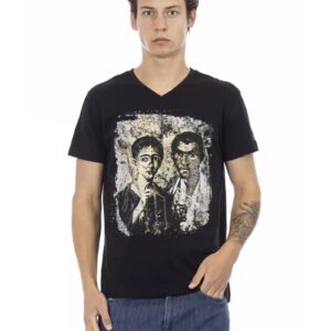 Short Sleeve T-shirt with V-neck and Front Print L Men