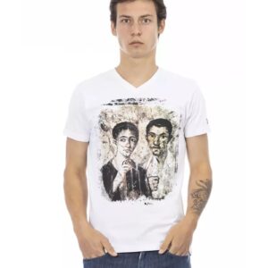 Short Sleeve V-Neck T-Shirt with Front Print L Men