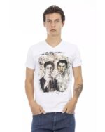 Short Sleeve V-Neck T-Shirt with Front Print M Men