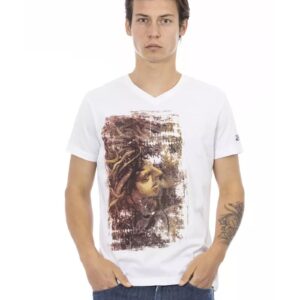 Short Sleeve V-Neck T-Shirt with Front Print M Men