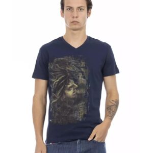 Short Sleeve T-shirt with V-neck and Front Print L Men