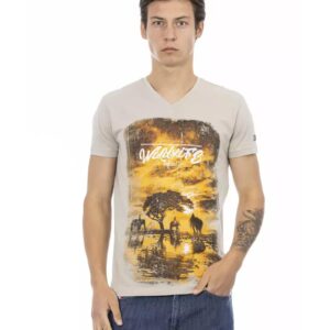 Short Sleeve V-neck T-shirt with Front Print L Men