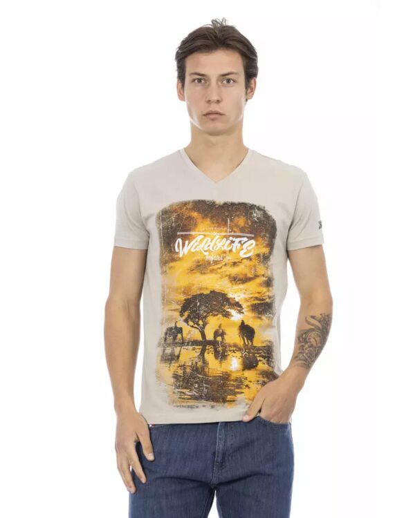 Short Sleeve V-neck T-shirt with Front Print M Men