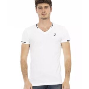 Short Sleeve T-shirt with V-neck and Chest Print L Men