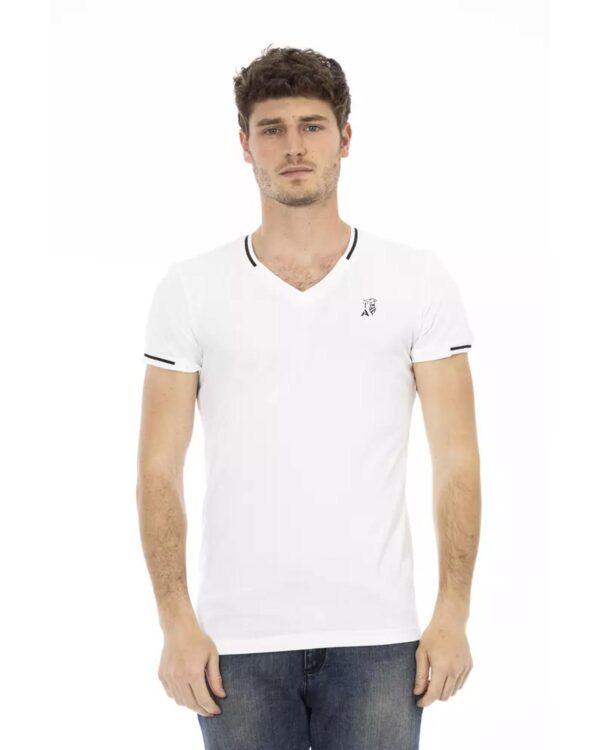 Short Sleeve T-shirt with V-neck and Chest Print L Men