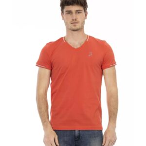 Short Sleeve T-shirt with V-neck and Chest Print L Men