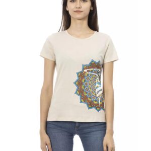 Short Sleeve T-shirt with Round Neck and Front Print L Women