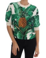 Enchanted Sicily Short Sleeve Sweater with Sequined Pineapple Embroidery 40 IT Women