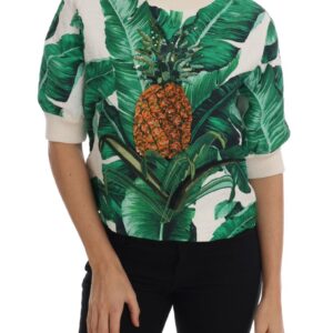 Enchanted Sicily Short Sleeve Sweater with Sequined Pineapple Embroidery 40 IT Women