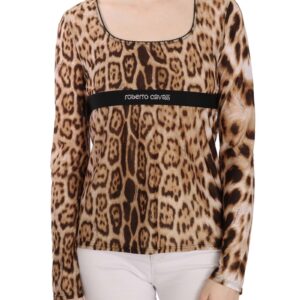 Roberto Cavalli Long Sleeve Round Neck Leopard Top 46 IT Women