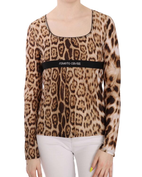 Roberto Cavalli Long Sleeve Round Neck Leopard Top 46 IT Women