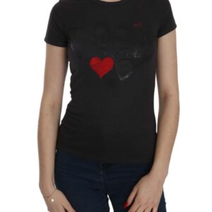 EXTE Black Hearts Print Crew Neck Blouse 42 IT Women