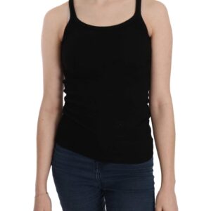 Sleeveless Black Cotton Blouse with Spaghetti Straps 42 IT Women