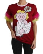 New  Short Sleeves Crew Neck T-shirt with Pig Print Embroidery 36 IT Women