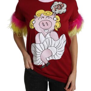 New  Short Sleeves Crew Neck T-shirt with Pig Print Embroidery 36 IT Women