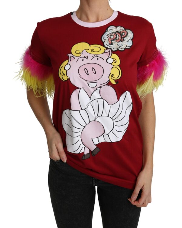 New  Short Sleeves Crew Neck T-shirt with Pig Print Embroidery 40 IT Women