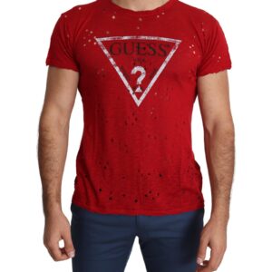 100% Authentic Red Cotton Stretch T-Shirt with Round Neck and Short Sleeves L Men