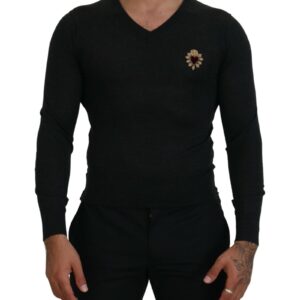 Stunning  V-Neck Sweater with Heart Embroidery 44 IT Men