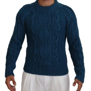 Blue Crewneck Pullover Sweater with Logo Details 44 IT Men