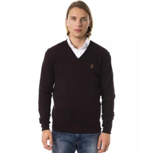 Embroidered V-neck Sweater in Extrafine Wool Merinos L Men