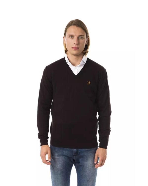 Embroidered V-neck Sweater in Extrafine Wool Merinos M Men