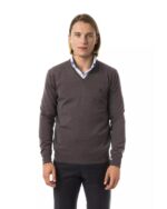 Embroidered V-neck Sweater in Extrafine Merino Wool XL Men