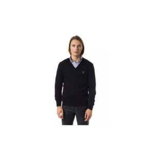 Embroidered V-neck Sweater in Extrafine Wool Merinos L Men