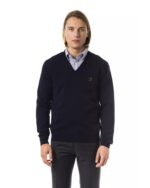 Embroidered V-neck Sweater in Extrafine Merino Wool XS Men