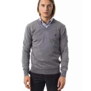 Embroidered V-neck Sweater in Extrafine Wool Merinos S Men